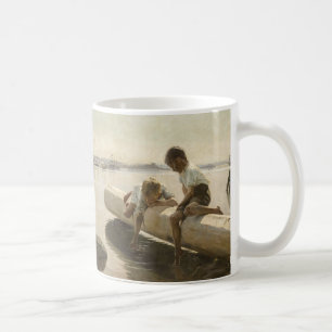 Albert Edelfilt - två pojkar på en logg Kaffemugg