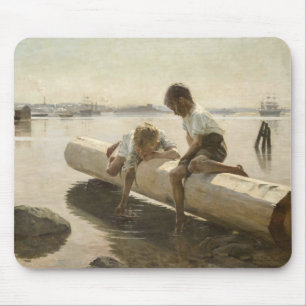 Albert Edelfilt - två pojkar på en logg Musmatta