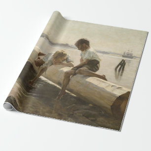 Albert Edelfilt - två pojkar på en logg Presentpapper