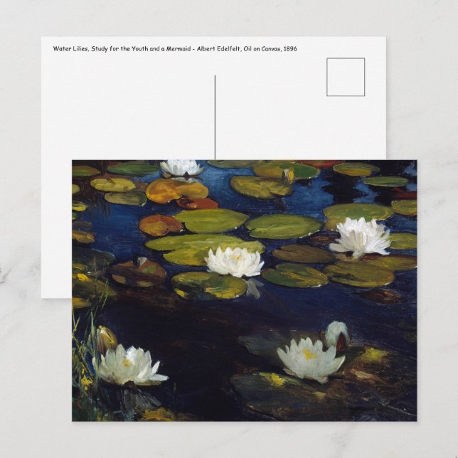 Albert Edelfilt - Vatten Lilies, Study Vykort (Fram/baksida)