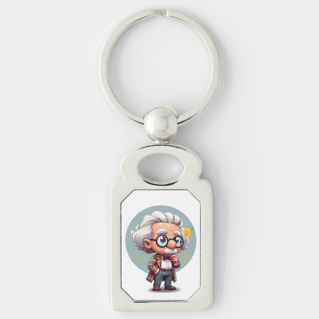 Albert Einstein 2 Rektangulärt Silverfärgad Nyckelring (Framsidan)