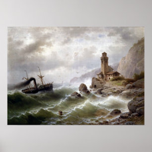 Albert Rieger Steamboat utanför Kusten Poster