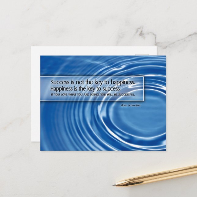 Albert Schweitzer Inspirational Quote "Success" Vykort (Fram/Back In Situ)