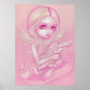 Albino Alligator Angel stort öga lowbrow Art Skriv Poster