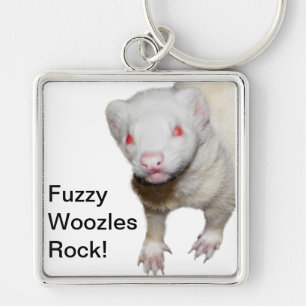 Albino Ferret Bild Fyrkantig Silverfärgad Nyckelring