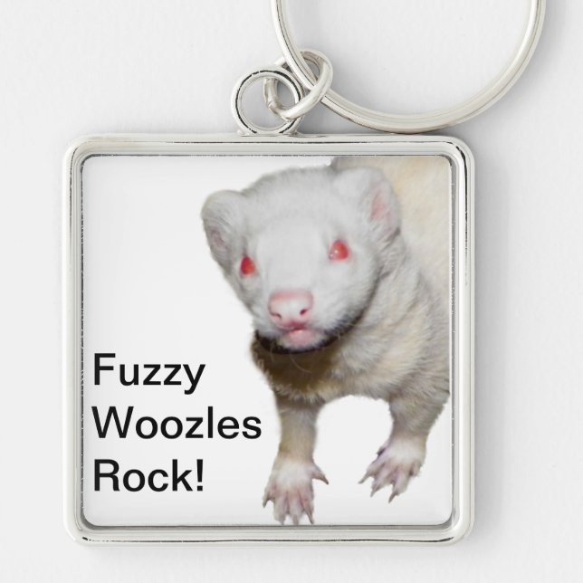 Albino Ferret Bild Fyrkantig Silverfärgad Nyckelring (Framsidan)