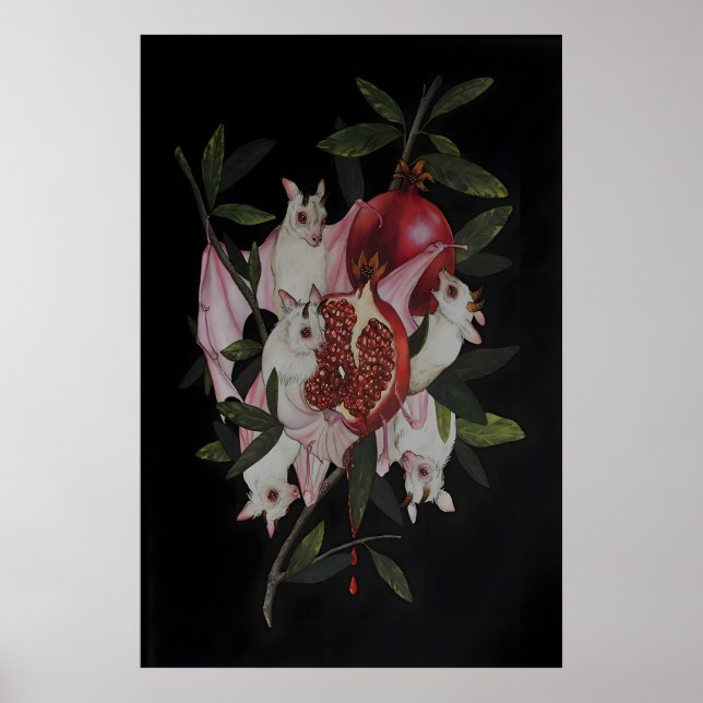 Albino Fruktfladdermöss Pomegranate Mörk Akademia Poster (Framsidan)