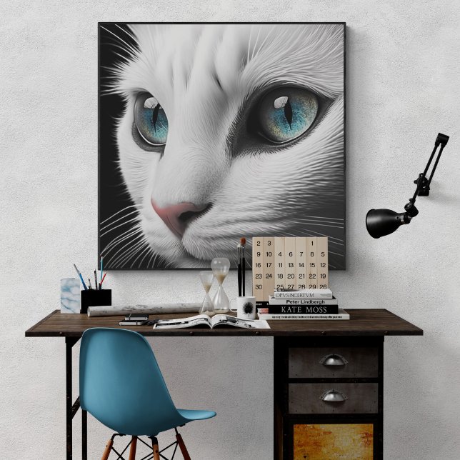 Albino White Cat Ansikte Jewel Öga Poster (Skapare uppladdad)
