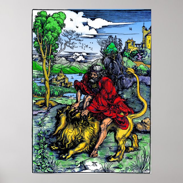 Albrecht Dürer "Samson Killing the Lejon" 1498 Poster (Framsidan)
