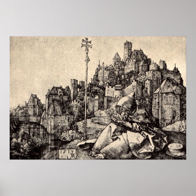 Albrecht Durer St Anthony i staden Poster (Framsidan)