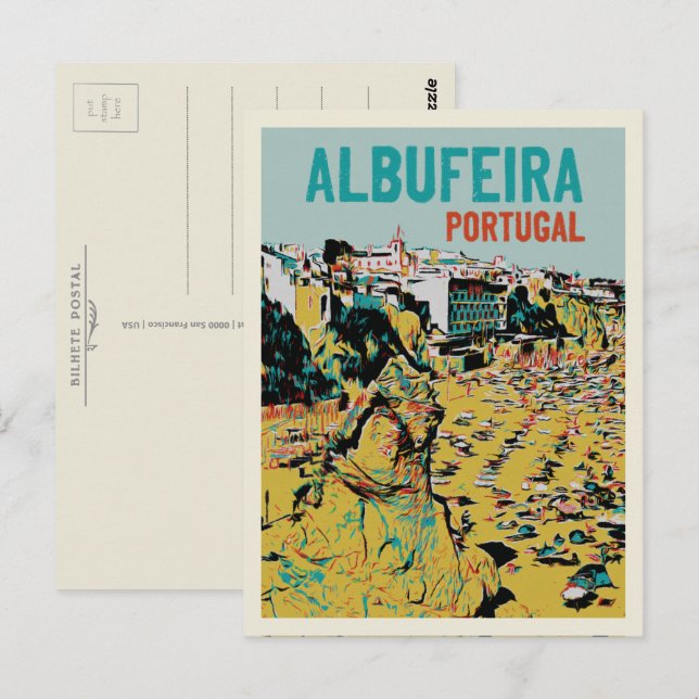 Albufeira Algarve Lagos kusten Portugal resa Vykort (Fram/baksida)