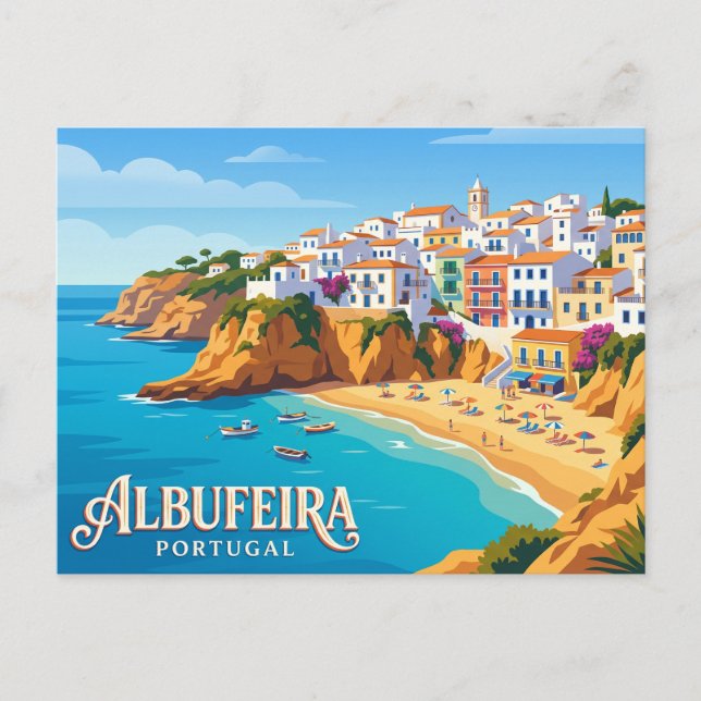 Albufeira Gamla Stan och Praia dos Pescadores Vykort (Framsida)