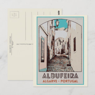 Albufeira, gammalt stadsillustration Algarve Portu Vykort
