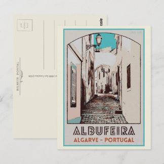 Albufeira, gammalt stadsillustration Algarve Portu Vykort