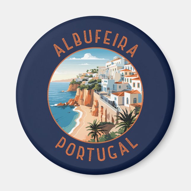 Albufeira Portugal Retro Distress Circle Magnet (Framsidan)