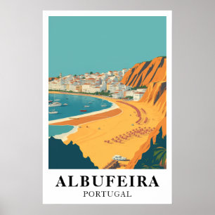 Albufeira Portugal Vintage Resemålning Strand Kons Poster