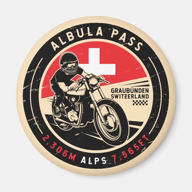 Albula Pass | Schweiz | Motorcykel Magnet (Framsidan)