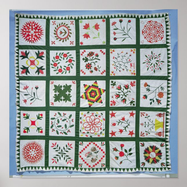 Album quilt med säsongsblommor, 1844 poster (Framsidan)