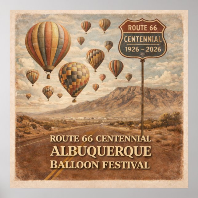 Albuquerque Ballongfestival Route 66 Poster (Framsidan)