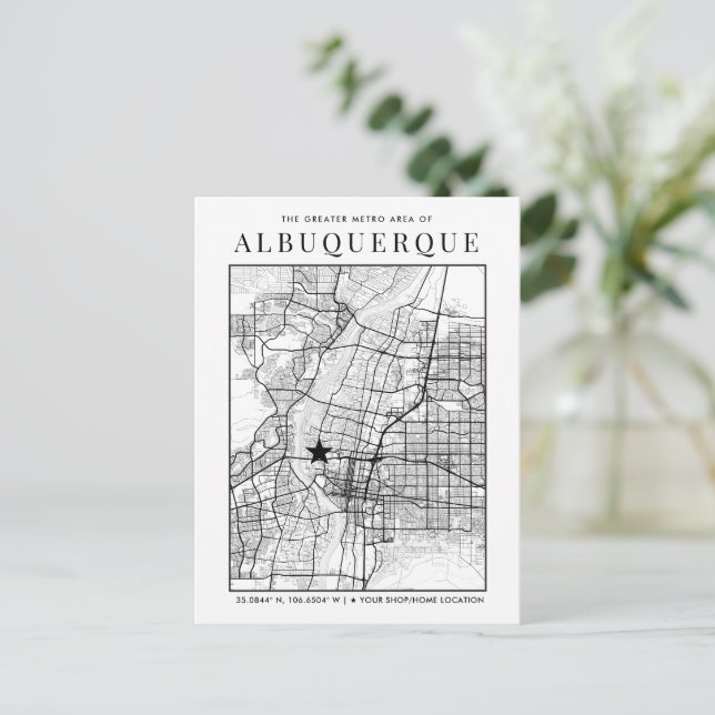 Albuquerque City Karta + Location Marker Postcard Vykort (Stående Fram)