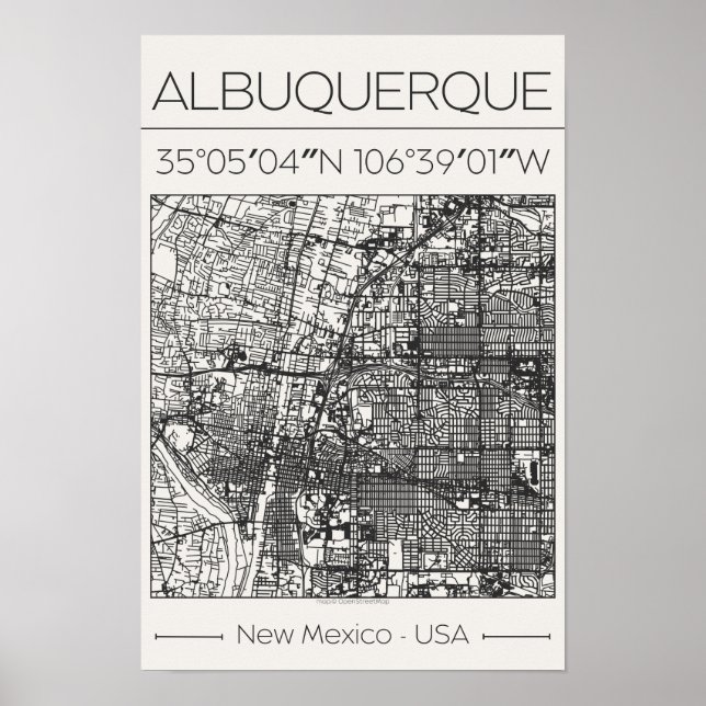 Albuquerque New Mexico Charcoal City Map Poster  (Framsidan)