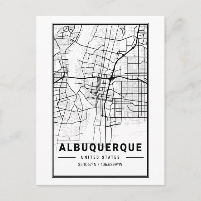 Albuquerque New mexico City Karta Minimalist Art Vykort (Framsida)