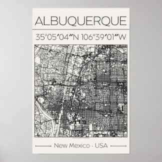 Albuquerque New Mexico Kolstadskarta Affisch
