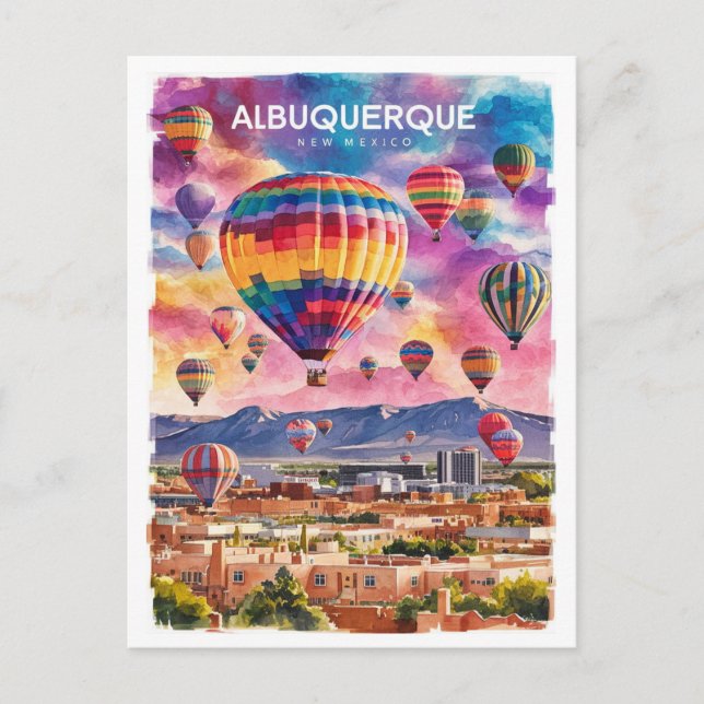Albuquerque New mexico Luftballong, vattenfärg Vykort (Framsida)
