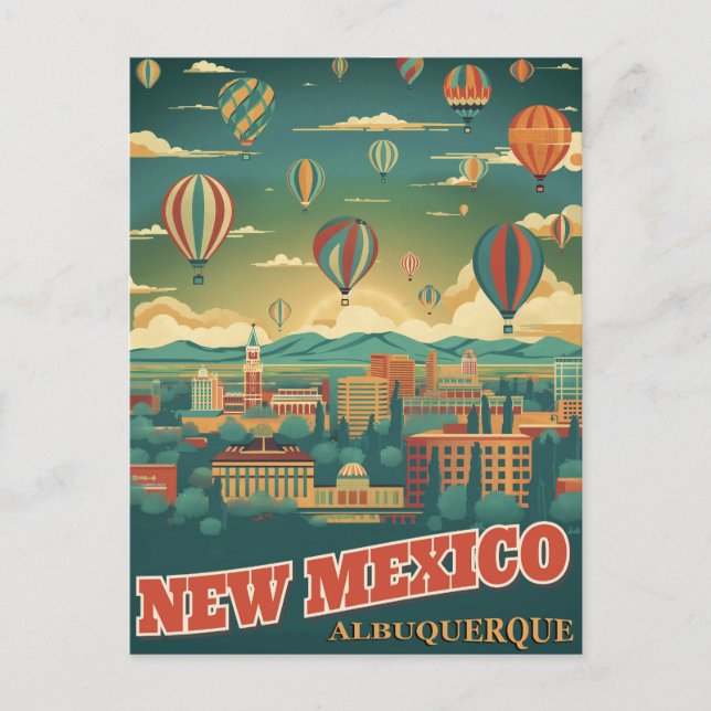 Albuquerque, New Mexico med en varmluftsballong Vykort (Framsida)