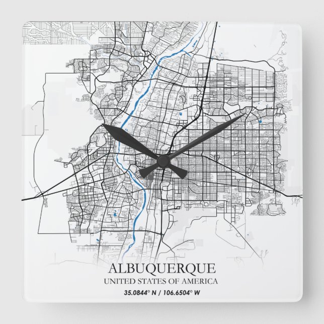Albuquerque New mexico Texas USA Travel City Karta Fyrkantig Klocka (Framsida)