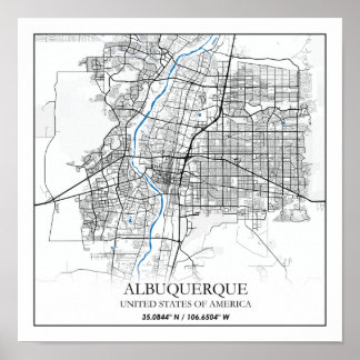Albuquerque New mexico Texas USA Travel City Karta Poster