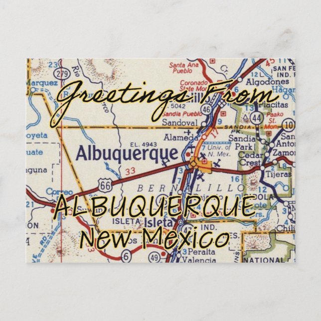 Albuquerque NM Vintage Karta Vykort (Framsida)