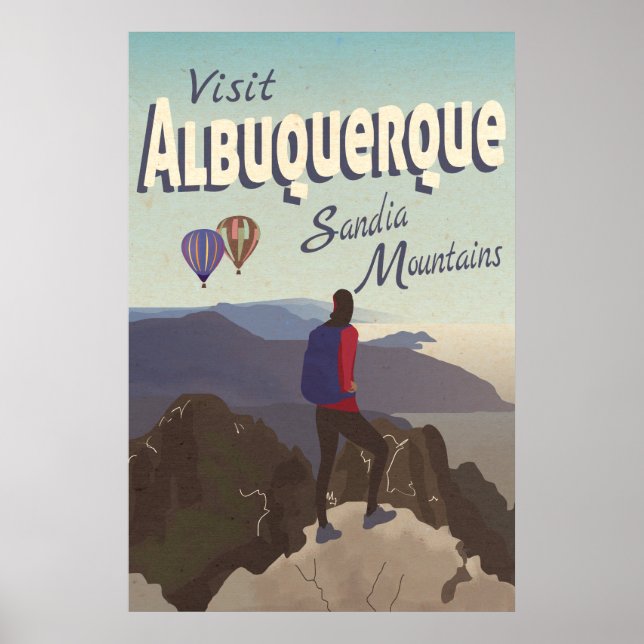 Albuquerque Sandia Mountains Retro Travel Poster (Framsidan)