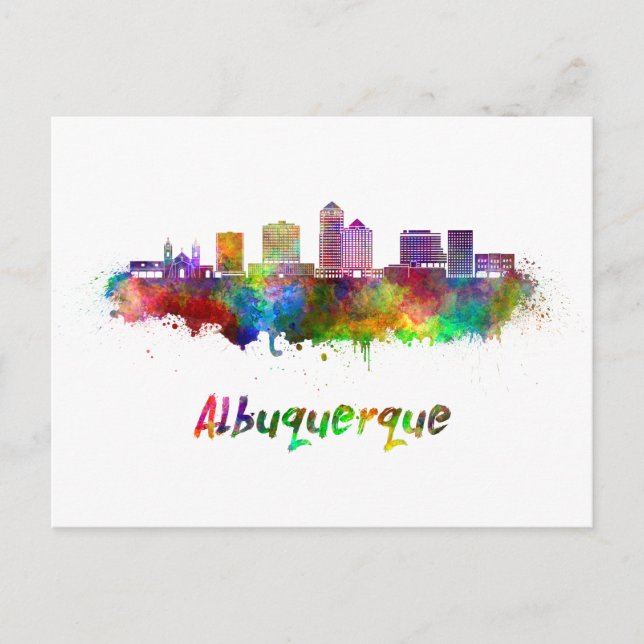 Albuquerque skyline in watercolor vykort (Framsida)