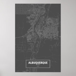 Albuquerque som är ny - mexico (vit på svart) poster