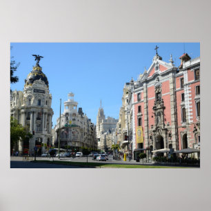 Alcala och Gran Via Street, Madrid Poster