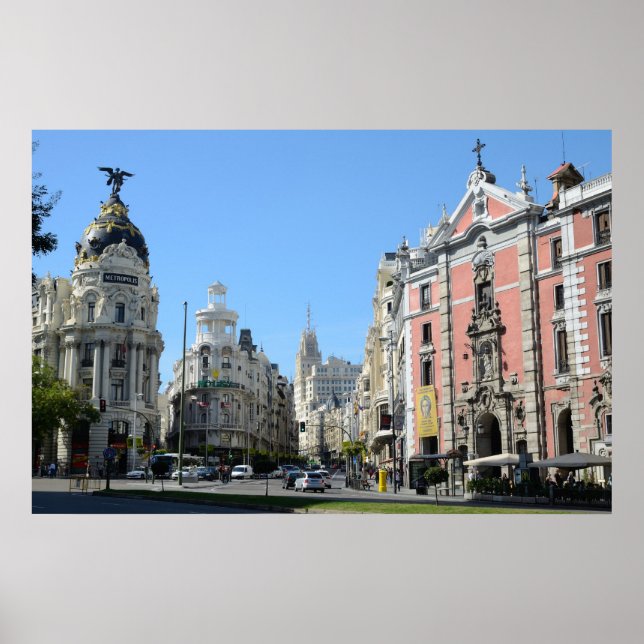 Alcala och Gran Via Street, Madrid Poster (Framsidan)