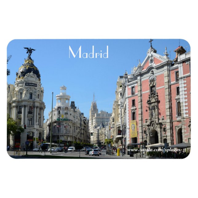 Alcala och Gran Via Street, Madrid Premium Magnet (Horisontell)