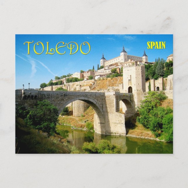 Alcantara Bridge och Alcazar i Toledo, Spanien Vykort (Framsida)