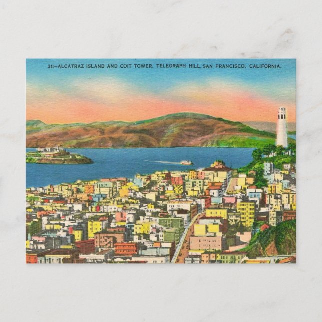Alcatraz Coit Tower San Francisco vykort (Framsida)