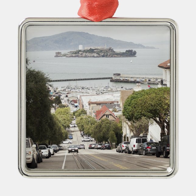 Alcatraz fängelse som beskådas från San Francisco Julgransprydnad Metall (Framsidan)