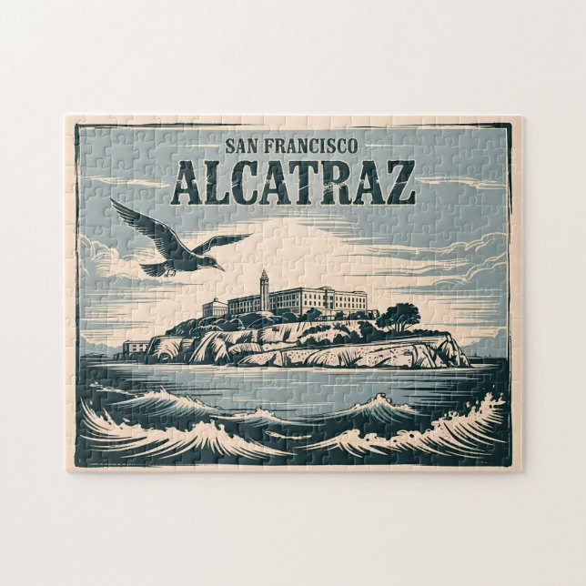 Alcatraz fängelseö San Francisco Resa Retro Pussel (Horisontell)