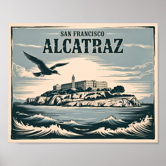 Alcatraz fängelseön San Francisco Resa Retro Poster (Framsidan)