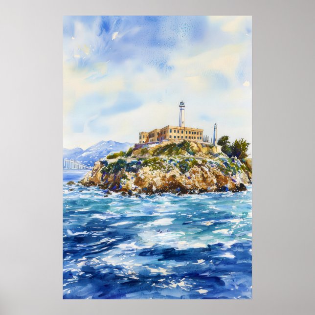 Alcatraz Island Akvarell Poster Akvarell (Framsidan)