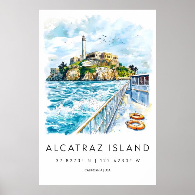 Alcatraz Island Akvarell Poster Alcatraz Resa (Framsidan)