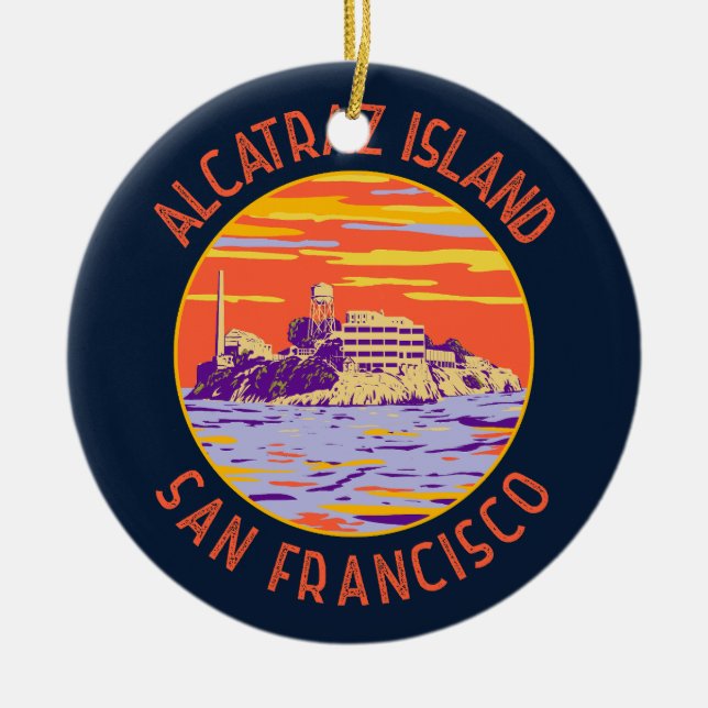 Alcatraz Island San Francisco Distress Circle Julgransprydnad Keramik (Framsidan)