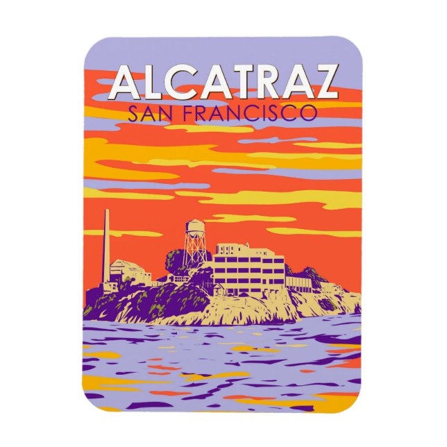 Alcatraz Island San Francisco Travel Art Vintage Magnet (Vertikal)