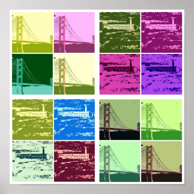 Alcatraz och Golden Grind Bridge Pop art poster (Framsidan)