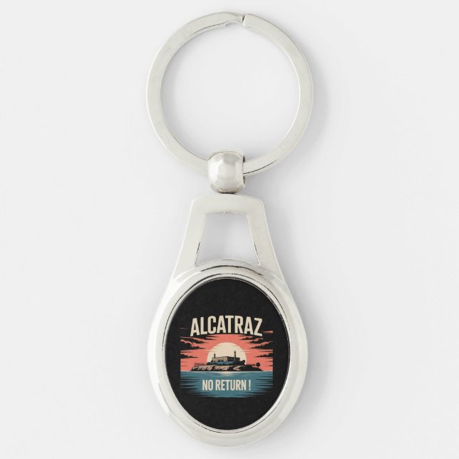 Alcatraz. Ovalt Silverfärgad Nyckelring (Framsidan)