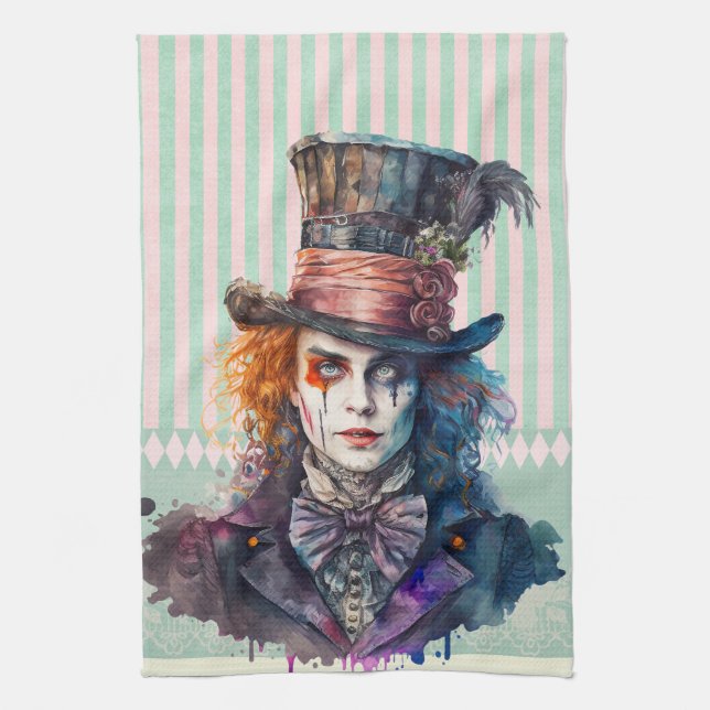 Alce in wonderland Mad hatter - vattenfärg Kökshandduk (Vertikal)